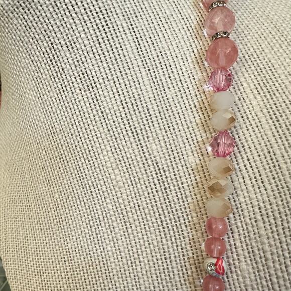 Rose quartz beaded necklace with stainless locket for beads - perfumed ball - Picture 4 of 5